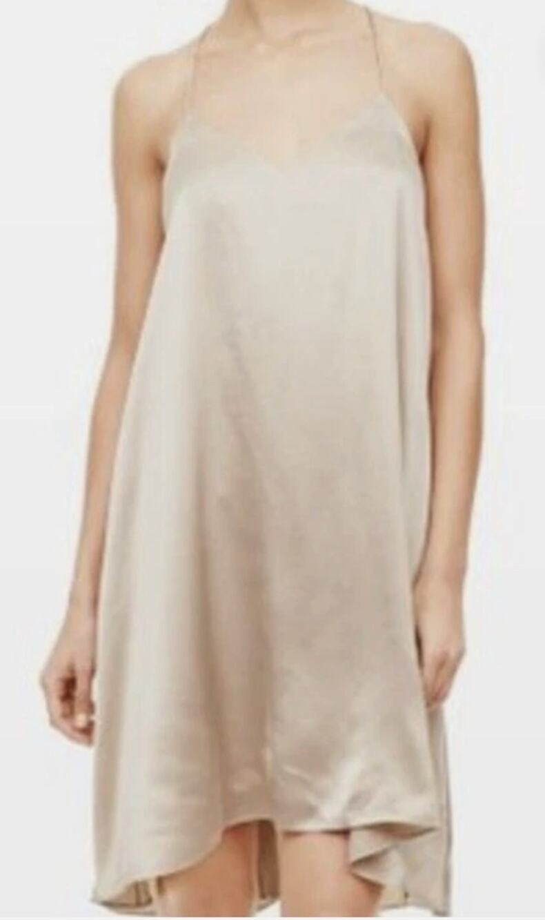 Club Monaco Briana Silk Chemise High-Low Slip Dress In Champagne Size 4